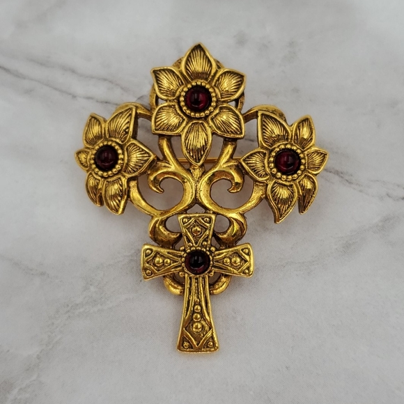 Vatican Library Collection Gold Tone Cross Brooch - Picture 3 of 8